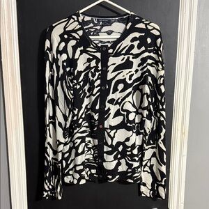 AK Anne Klein Silk Blend Print Snap Front Cardigan Size: L